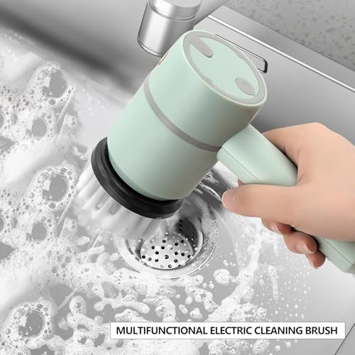 Image of Electric Spin Scrubber, Power Scrubber, Electric Scrubber with 6 Replaceable Cleaning Brush Heads, Electric Cleaning Brush, Handheld Spin Scrubber for Bathroom /Sink /Window /Stove (Green)