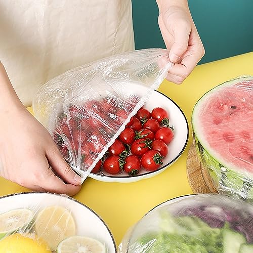 Wolpin Disposable Food Covers Elastic Plastic Lids (Pack of 100) | for Bowls Plates Food Fruits Vegetables Storage | Waterproof Reusable Kitchen Covering Wrap Stretchable Food Protectors