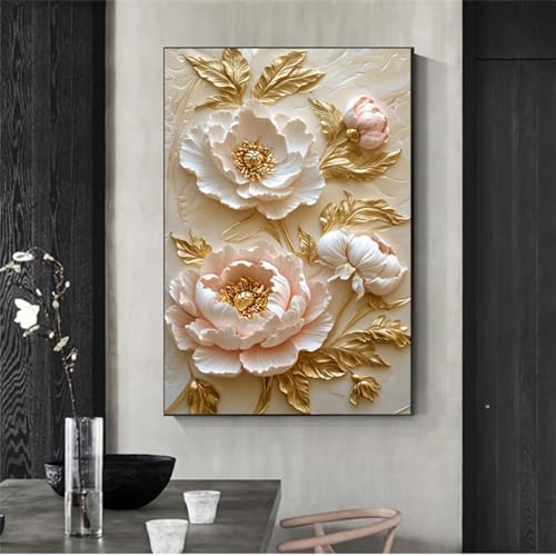 Tableau moderne fleur dorée 90x133cm chic avec cadre noir de qualité - 2