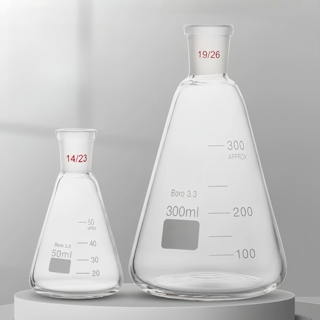 VIDOO Kolba Erlenmeyera ze Szlifem Standardowym, z Podziałką, Stożkowa Kolba Laboratoryjna do Chemii i Eksperymentów, 29/32 3000ml