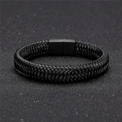 Bracelet homme cuir noir tissé idéal pour le style biker rock - 7