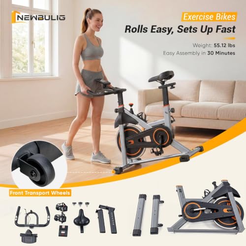 Image of NEWBULIG Exercise Bike with APP, Stationary Bikes for Home, Workout Bike for Adults & Seniors, Cycle Machine, Adjustable Height and Resistance, Low Noise, 265lbs Weight Capacity, Easy Assembly