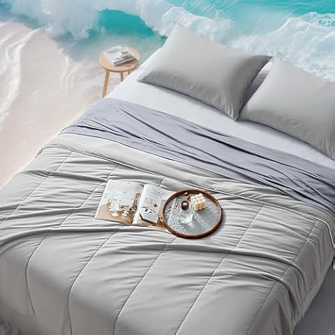 SLEEP ZONE Nanotex Queen Size Cooling Comforter Set, 3 Pieces Jersey Knit Bedding, Reversible Cool Feeling, Soft and Breathable with 2 Pillowcases, 1 Comforter (Grey, 90"x90") Cover