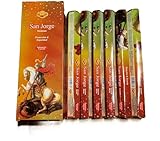 Ikeola - Incienso San Jorge – Protección Espiritual y Defensa Energética | Set de 6 Paquetes Hexagonales | 120 Varillas Artesanales de la India