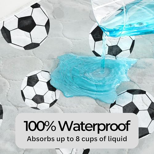 Image of Hygge Sheets Potty Training Pee Pads for Kids, Toddlers - 100% Waterproof, Non Slip Bed Wetting Pad for Twin Beds - Washable, Reusable Mattress & Sheet Protector - Soccer