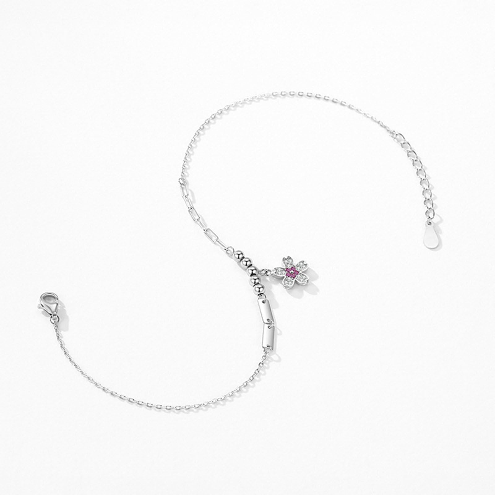 Pulsera para mujer, zafiro rosa y colgante de flor de diamante de oro de 18 quilates, pulsera para mamá, oro blanco de 9 quilates, 14 quilates y 18 quilates