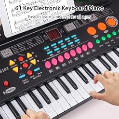YIWEOG Clavier électronique 61 touches, double haut-parleur, 16 tons, 10 rythmes, 6 instruments de musique de démonstration avec microphone et support de partition, clavier de piano portable pour débu - Les Beatles, Paul McCartney, John Lennon, RIngo Starr, George Harrison YIWEOG Clavier électronique 61 touches, double haut-parleur, 16 tons, 10 rythmes, 6 instruments de musique de démonstration avec microphone et support de partition, clavier de piano portable pour débu – Image 6