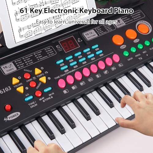 YIWEOG Clavier électronique 61 touches, double haut-parleur, 16 tons, 10 rythmes, 6 instruments de musique de démonstration avec microphone et support de partition, clavier de piano portable pour débu - Les Beatles, Paul McCartney, John Lennon, RIngo Starr, George Harrison YIWEOG Clavier électronique 61 touches, double haut-parleur, 16 tons, 10 rythmes, 6 instruments de musique de démonstration avec microphone et support de partition, clavier de piano portable pour débu – Image 7