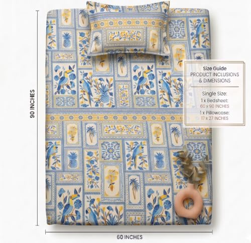Image of HOMEKART Cotton Single Bedsheet with 1 Pillow Cover | 210 TC Premium Cotton Bed Sheet | Soft, Breathable, Lightweight & Wrinkle Resistant | 60 x 90 Inches Single Size Bedding