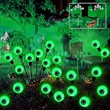 KBG Halloween Decorations Outdoor Solar Eyeball Lights, 2 Pack 16LED Eyeball Swaying Firefly Lights Waterproof, 2 Modes Scary Eyeball Solar Lights for Yard/Garden/Lawn/Party Halloween Decor(Green)