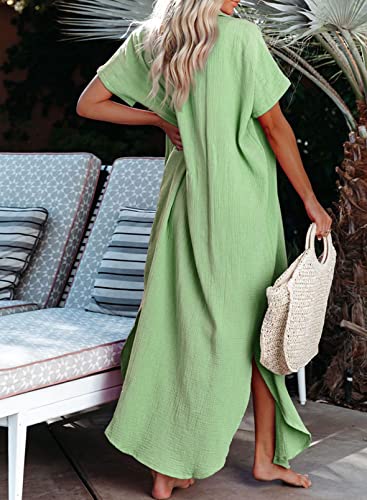 Image of Dokotoo Womens Long Cardigans Swimsuit Cover Ups Summer Beach Dress | Beach Vacation Clothes，Button Down Long Kimonos Cardigan，Side Split，Loose Fit Bathing Suit，Swimsuit Coverups Summer Dresses