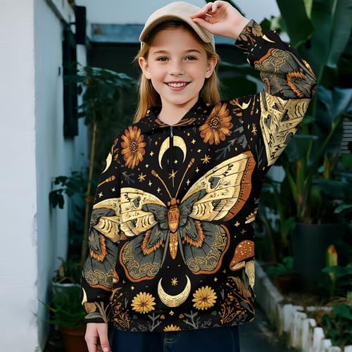 Image of AmzPrint Girls Graphic Quarter Zip Coat Long Sleeve Lightweight Oversized Athletic Running Hoodies For Kids Teen Girls