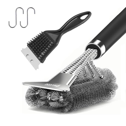 BELICOO BBQ Cleaning Brush & Scraper 2 Pack 18 Stainless Steel Barbecue Wire Brush & 1 Small Grill Brush for Outdoor Charcoal/Electric/Gas Grill Cleaning