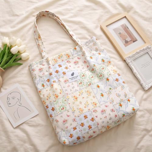 Image of Ayieyill Corduroy Tote Bag for Women Canvas Shoulder Cord Purse with Inner Pocket