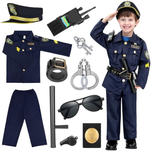 Police Costume for Kids, Boys Halloween Police Officer Costume Dress up Set