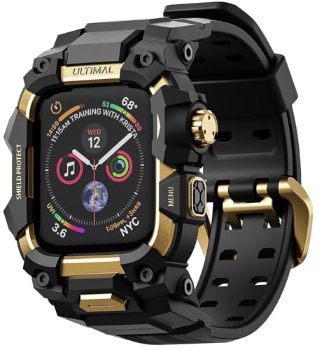 Image of ULTIMAL Rugged Case with Band for Apple Watch 45mm, Compatible with Apple Watch Series 9 /8 /7 45mm, Military Grade Shockproof Bumper Cover for iWatch Tactical Band (45mm, Gold)