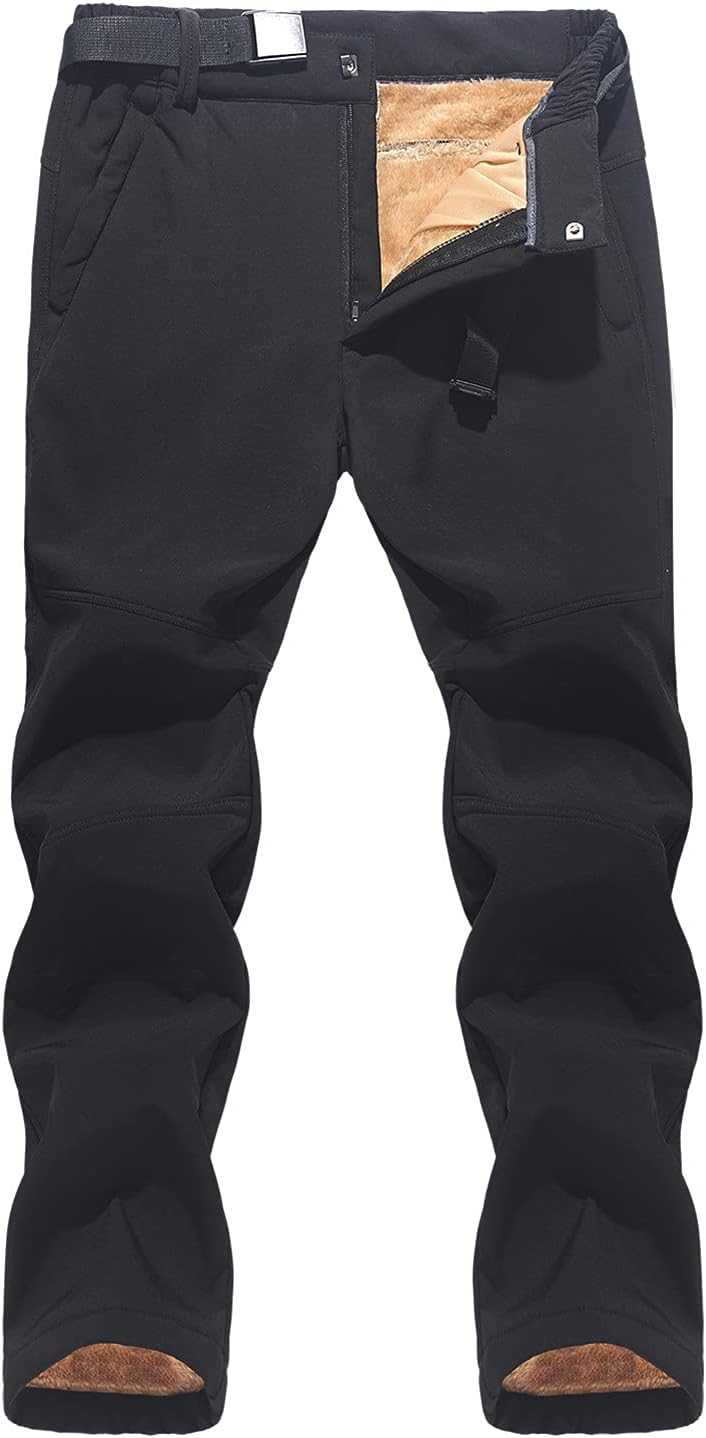 WENKOMG1 Men's Tactical Cargo Pants, Fleece Lined Outdoor Hiking Pant Water Resistant Travel Work Pants, S-6XL