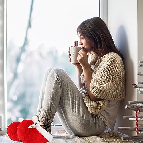 Christmas Slippers, 1 Pair Soft Plush Comfy Warm Fuzzy Christmas Hat Slippers Adult Non-Slip House Slippers for Women Men Family Use Santa Claus Costume Accessorie2