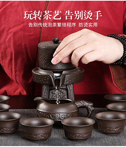 Image of Chinese Gongfu Tea Gift Set, Service Automatic Stone-Mill Design Handmade Ceramics Tea Pot 8 Cups Japanese Kung Fu Tea for Adults Men Women Tea Ceremony Party Home Office Decor (brown)