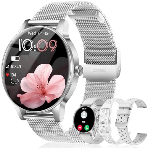 Image of Smart Watches for Women, 1.27'' TFT Fitness Watch With Bluetooth Answer /Make Call,24H Heart Rate /SpO2 /Sleep Monitor /Menstrual Cycle /120+ Sports Fitness Tracker for iPhone Android iOS(4 Straps,Silver)