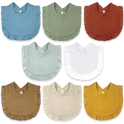 Image of 8PCS Baby Bibs Muslin Baby Bibs for Baby Girl Boy 4-Layer 100% Muslin Cotton Drooling Baby Bibs Teething Bibs Absorbent&Soft&Breathable Drool Baby Bibs
