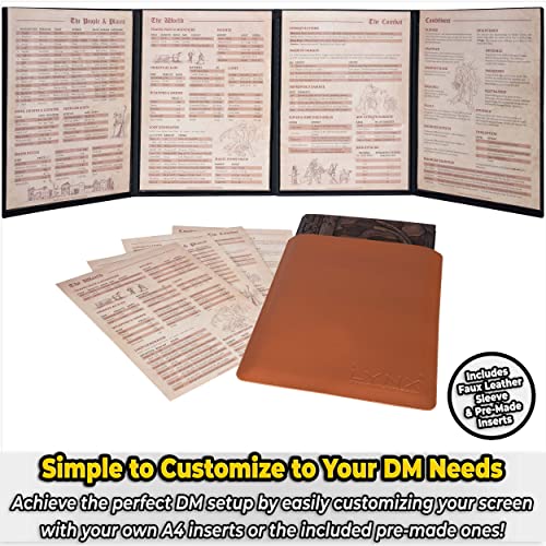 Dnd Dm Screen 5E - D&D Dungeon Master Screen 3D Faux Leather With Customizable Inserts - Dungeons And Dragons Gm / Game Master Accessories Gift For Man Or Woman. Hide Your Dice Rolls, Maps & Books #TOP2