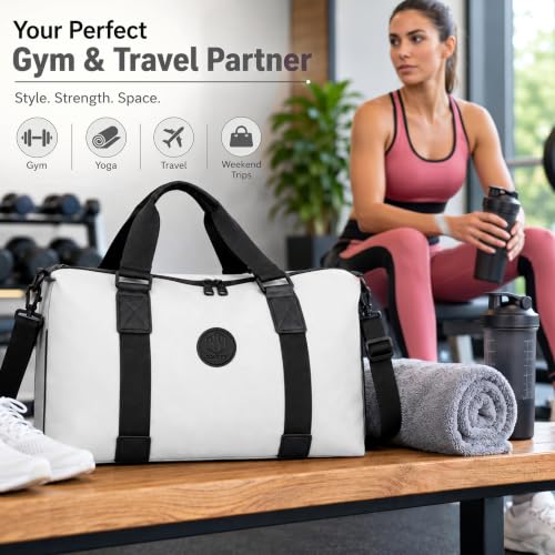 Image of Storite Travel Duffel Bag for Women & Men, Water-Resistant Nylon Weekender Bag with Adjustable Shoulder Strap, Lightweight Overnight Luggage Bag for Travel, Sports & Daily Use (White)