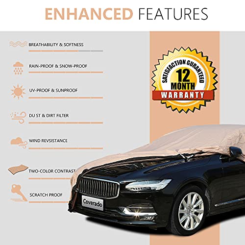 Image of Car Covers for Automobiles All Weather Water Resistant - Coverado Ultra-Protection 6 Layer 300D Heavy-Duty Forro para Carro, Universal Fit for Hatchback (160 inch-172 inch)