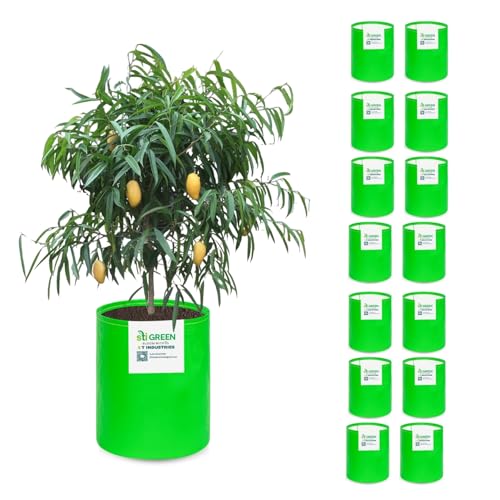 Image of HDPE Grow Bags for Plants 15X18 Inch (Pack of 15) | 260 GSM Heavy Duty UV-Protected Round Green Colour Plant Bags for Terrace and Vegetable Gardening | Strong & Reusable|