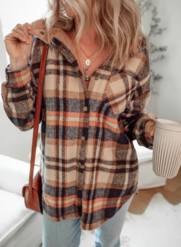 Dokotoo Women's Flannel Hooded Plaid 2025 Shacket Thick Coat Winter Coat for Warmth Button down Warm and Fuzzy Fleece Jacket - Image 5