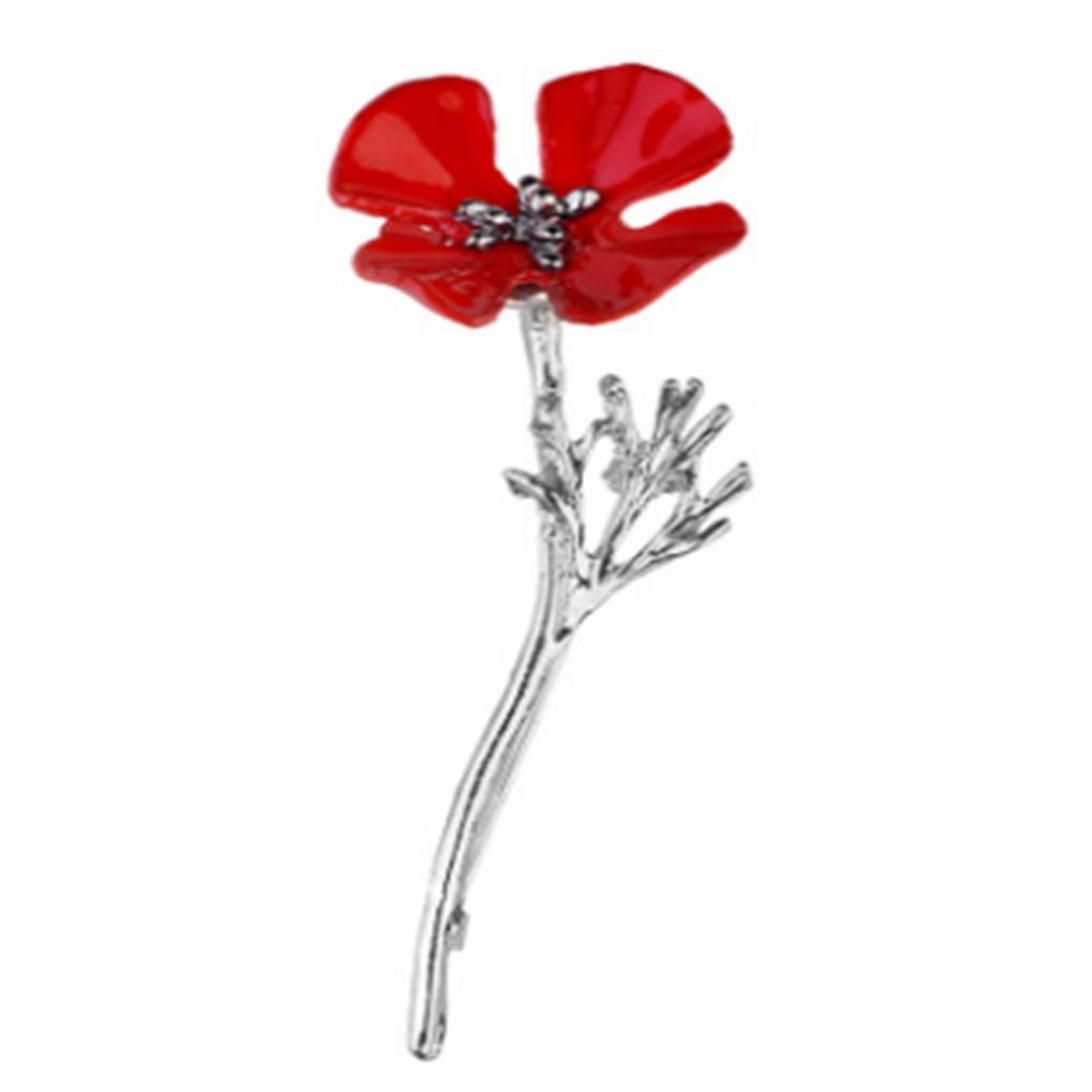 TimesuperTimesuper Resin Red Enamel Poppy Flower Brooches Pin for Women Men,Silver