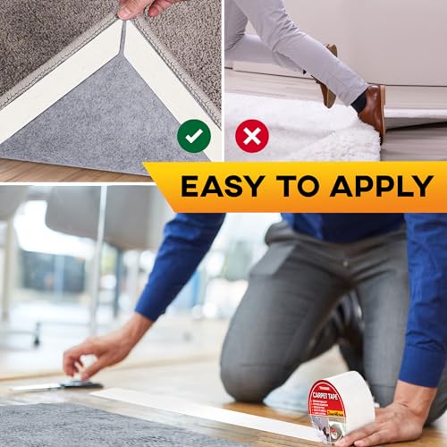 Carpet Binding Tape Double Sided - 2 In / 120 Ft (40 Yards) Tape Grippers for Hardwood Floors and Area Rugs - Strong Adhesive and Removable, Heavy Duty Stickers, Residue Free