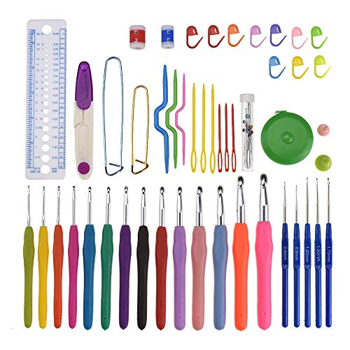 Alapaste 49 Pieces Crochet Hook Set Ergonomic Soft Handles Aluminum Blunt Needles kit with Portable Case Gifts for Mom Big Crocheting Project