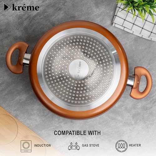 Image of Kreme Sonet 4.5L Biryani Pot with Glass Lid, Induction and Gas Compatible, Casserole Set, Non-Stick & Non-Toxic, Biryani Pulao Serving Pot, Bronze