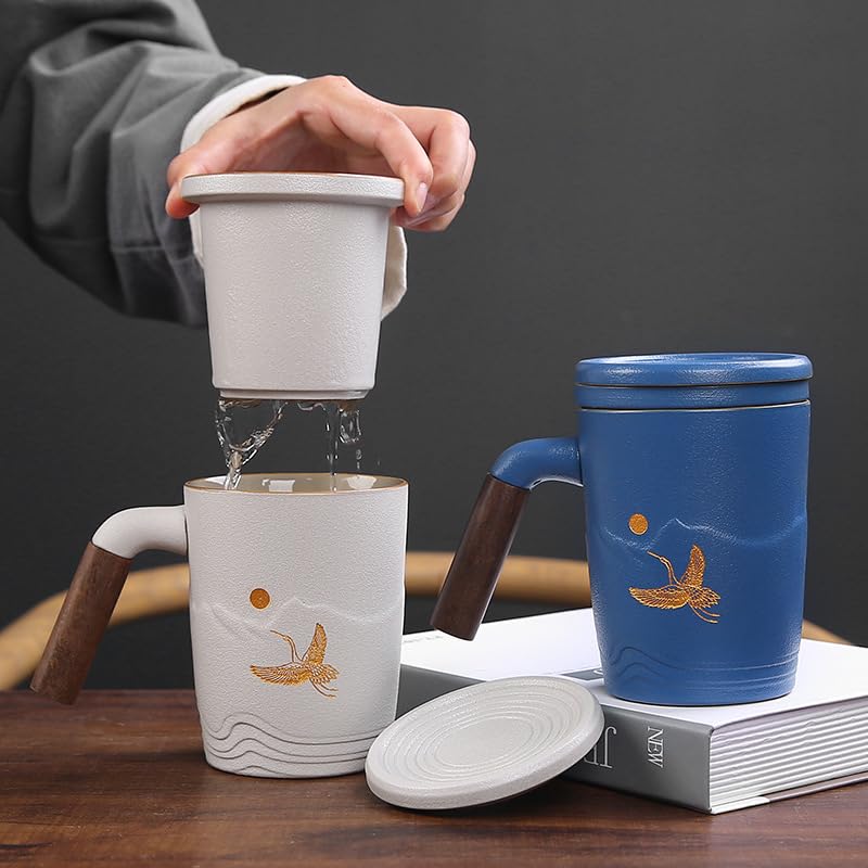 B, Tazza con infusore da tè da 400 ml, Tazza da tè in Ceramica con infusore e Coperchio, Tazza da tè in Ceramica Nera, Tazza da tè in Porcellana, Perfetta per L'Ufficio e l'uso Domestico