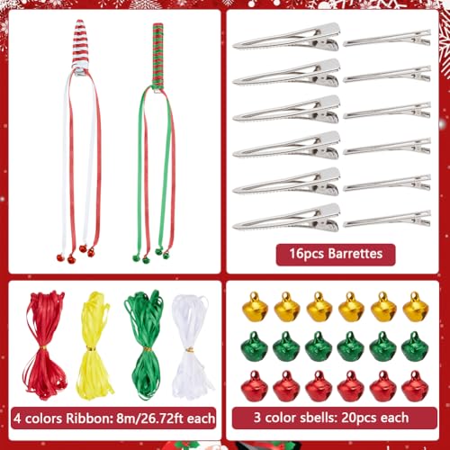 FREEBLOSS 16 Set DIY Ribbon Barette Kit Christmas Ribbon Hair Barrettes DIY Hair Clips Kit Retro Ribbon Barrettes Making Kit Ribbon Hair Accessories for Girls Instructions Included - Image 2