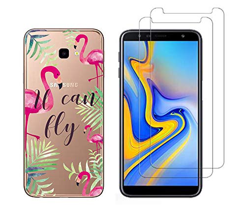NOVAGO Compatible avec Samsung Galaxy J4 Plus/J4 +/J4 Core -Coque Souple Solide Anti Choc avec Impression + 2 Films Protection écran Verre trempé résistant...
