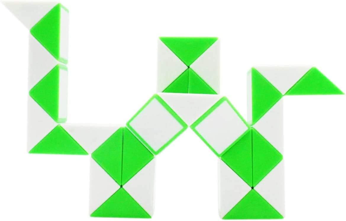 Cubelelo Magic Snake 36 Blocks Geometric Brain Teaser Ruler Cube Wedges Twist Puzzle Toy (Green/White)