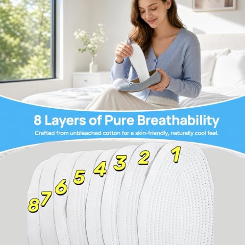 Image of 5 Pairs Insoles for Women, Zero Drop, Cotton Insoles, Washable & Reusable, Sweat Absorbing & Odor Control, US Women 7.5 /Men 6 /EU 40 - Minimalist & Breathable
