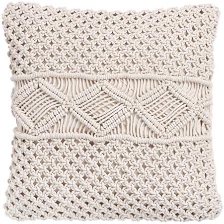 RAJRANG BRINGING RAJASTHAN TO YOU Boho Cushion Covers - 45 x 45 cm Macrame Pillow Cover Bohemian Hand Woven Throw Pillows Knitted Pillow case for Home Decor