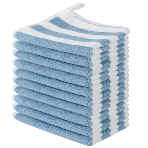 Microfiber Facial Cloths Fast Drying Washcloth 12x12inch Stripes 10 pack