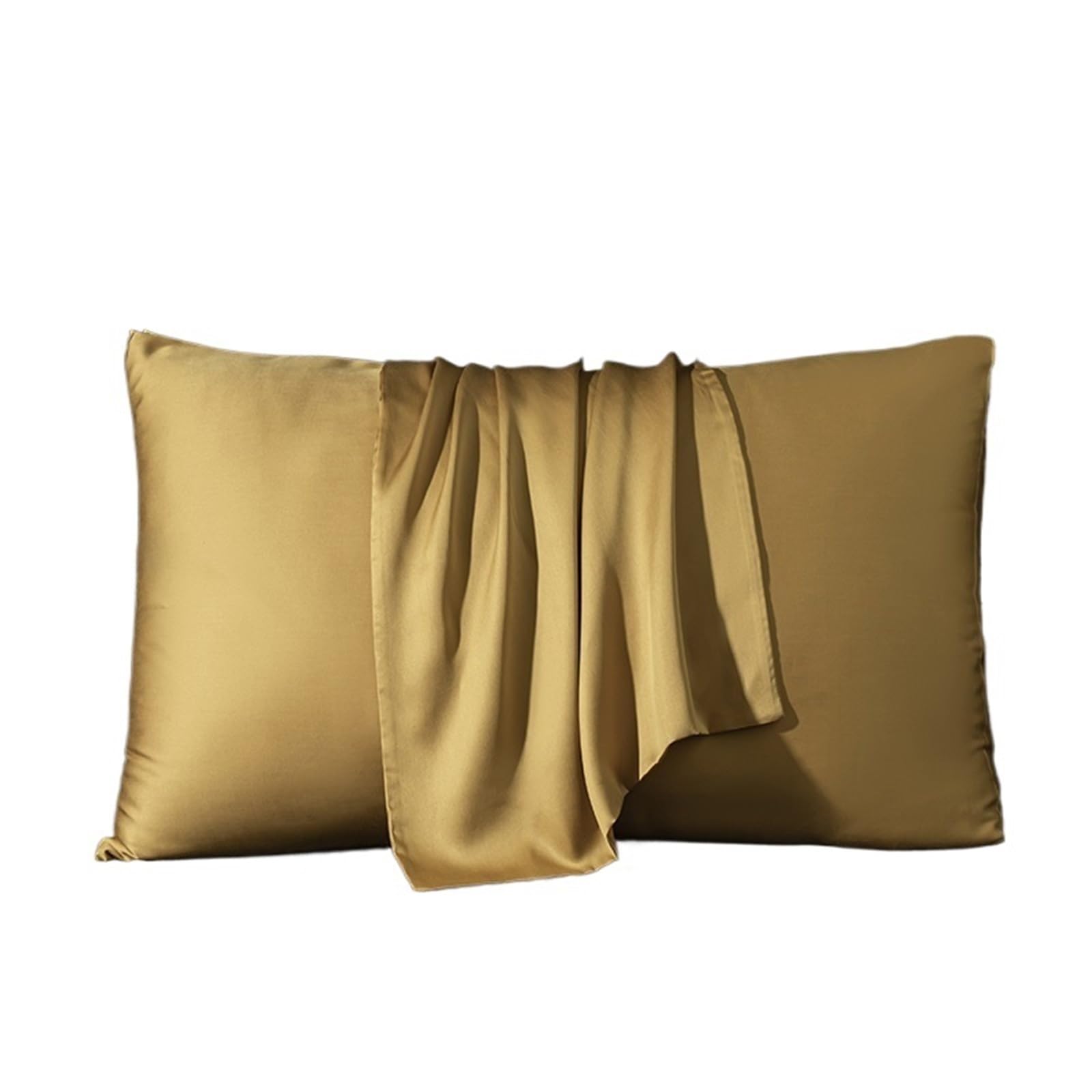 CNYUON 2PCS Real Mulberry Silk PillowCase Pillow Case Protect Skin Pillowcase Bedding Cases Cover(Gold,50x75cm 2pcs)