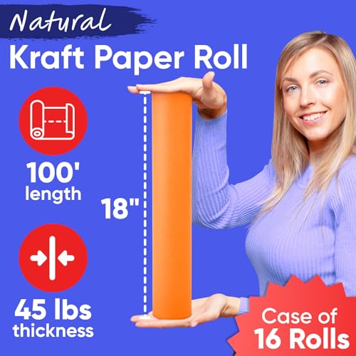 Image of 18 inch x 1200 inch (100 ft) Orange Kraft Paper (Case of 16 Rolls), 45 lbs Thickness, Made in USA Kraft Paper for School, Art Colored Paper, Gift Wrapping Paper, Packing Paper for Moving