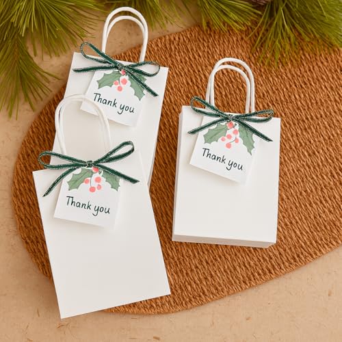 Image of SUNCOLOR White Gift Bags, 24 Pack 8 inch Small Kraft Paper Bags with Handles for Party Favors, Wedding, Birthday Treats