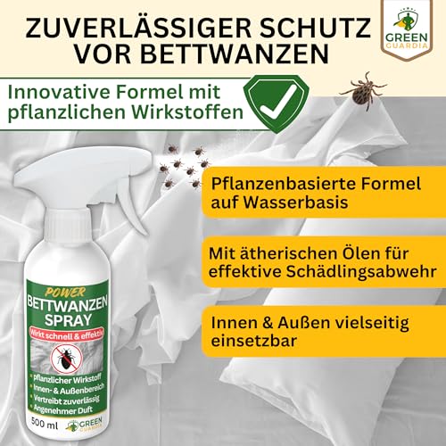 GREEN GUARDIA Bettwanzen Abwehrspray – Sprühfertiges Konzentrat mit pflanzlichen Ölen | 500 ml für Zuhause & Schlafzimmer | zur gezielten Abwehr von Bettwanzen und Spaltenbewohnern