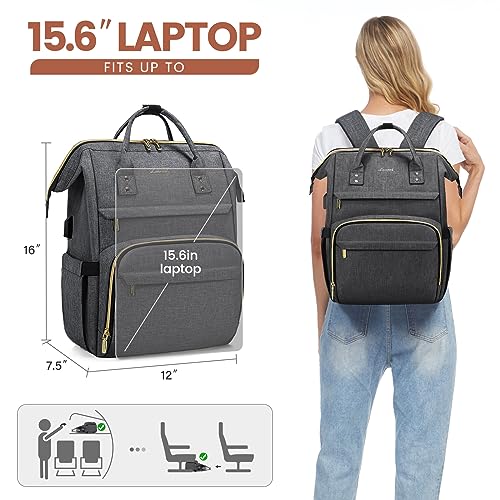 Image of LOVEVOOK Laptop Backpack for Women,15.6 Inch Professional Womens Travel Backpack Purse Computer Laptop Bag Nurse Teacher Backpack,Waterproof College Work Bag Carry on Back Pack with USB Port,Dark Grey