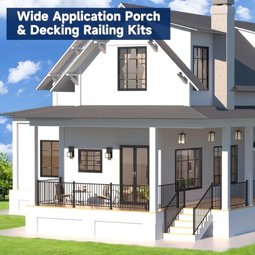 Image of Egadis 42 in. H x 2 ft. W Porch and Deck Railing Kit, Aluminum Railing Kit, Black Textured AAMA 2604 Powder-Coat Finish Modular Rail System for Outdoor Decks, Porches & Balconies(1 Post, 1 Panel)