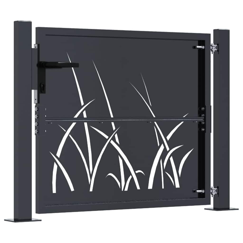 Refined Puerta de jardín antracita 105x80 cm de acero con diseño de césped