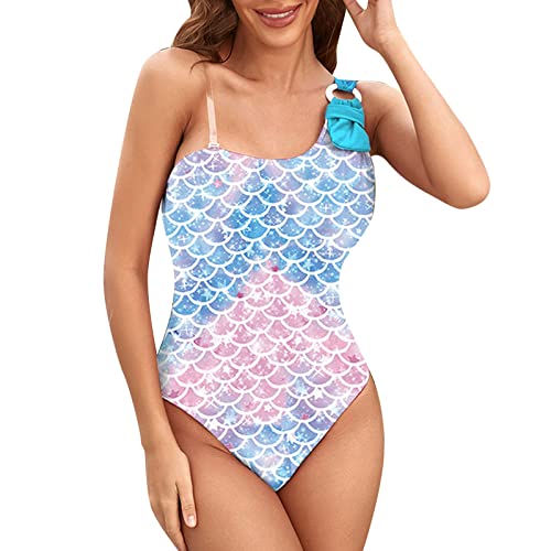 PAIDAXING Kleid Shorts Damen Sexy One Shoulder Sling Multi Colored Triangle Badeanzug Gelb Badeanzug, himmelblau, 3-4Jahre Cover