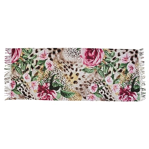 OTVEE Scarves for Women Leopard Print Pink Flower Scarf Soft Shawl Wrap Winter Scarf with Tassels